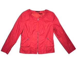 Elie Tahari Size L Jacket Red Full Zip Up Shoulder Pads Pockets Womens Coat